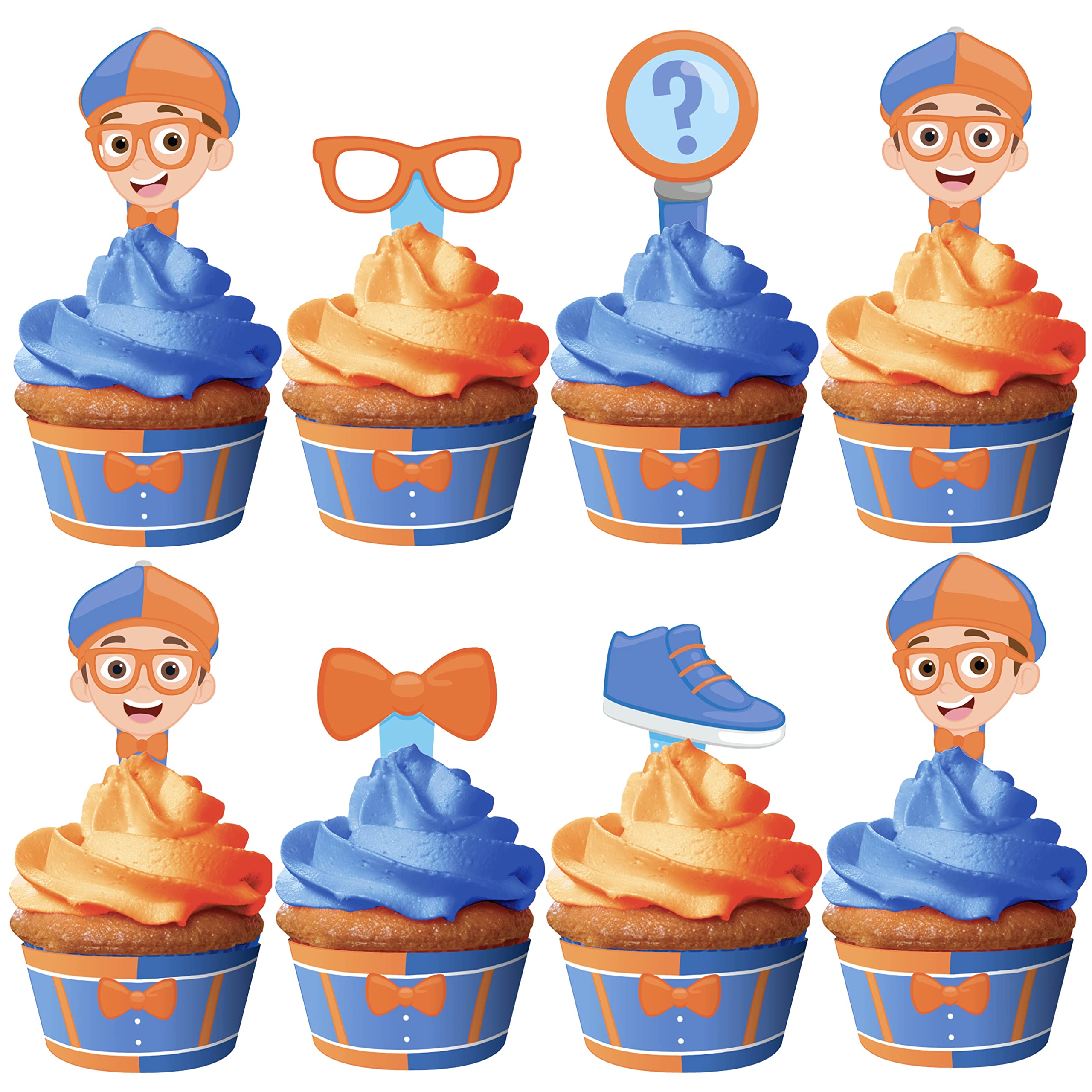 Treasures Gifted Officially Licensed Blippi Cupcake Toppers & Wrappers 24ct – Blippi Birthday Decorations