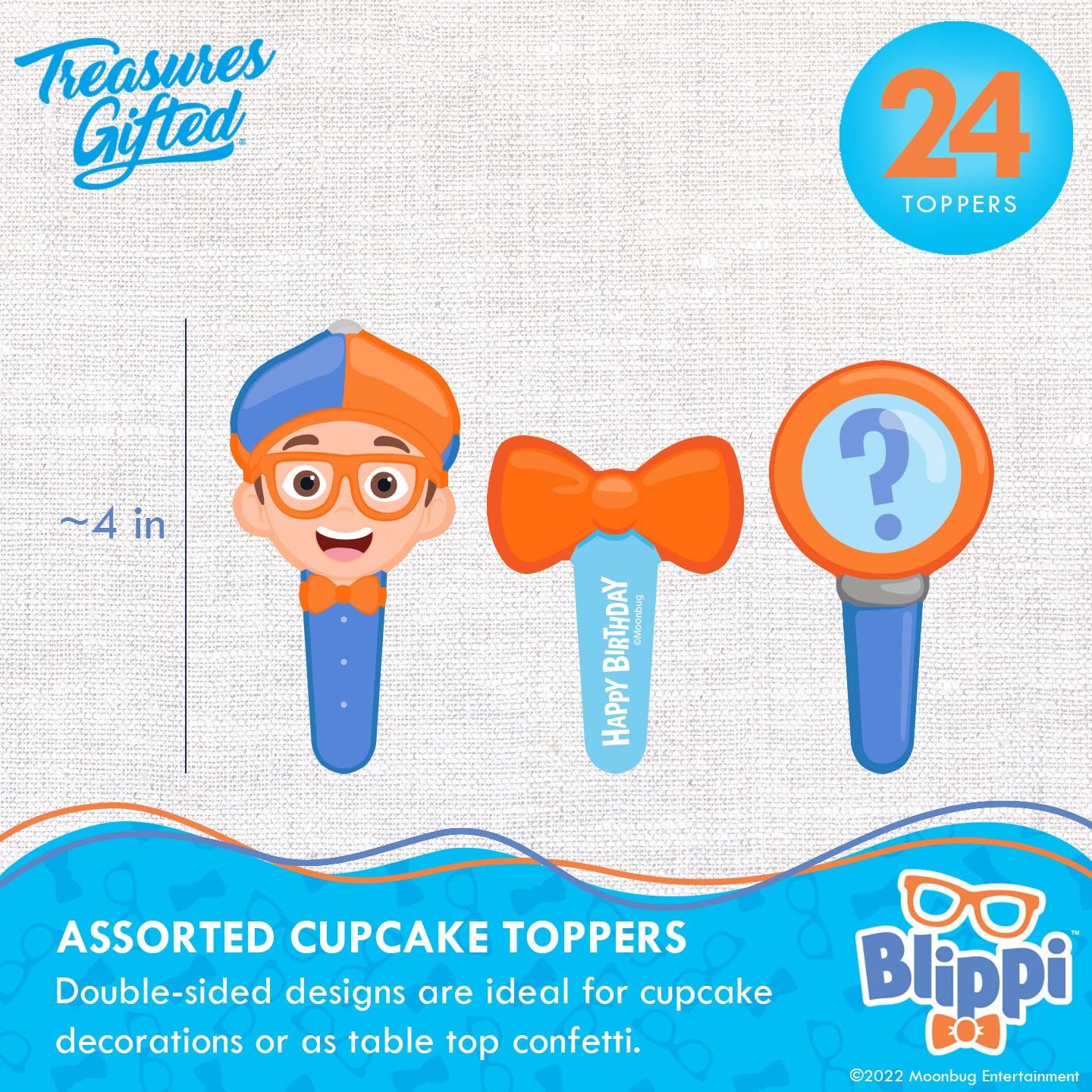 Treasures Gifted Officially Licensed Blippi Cupcake Toppers & Wrappers 24ct – Blippi Birthday Decorations