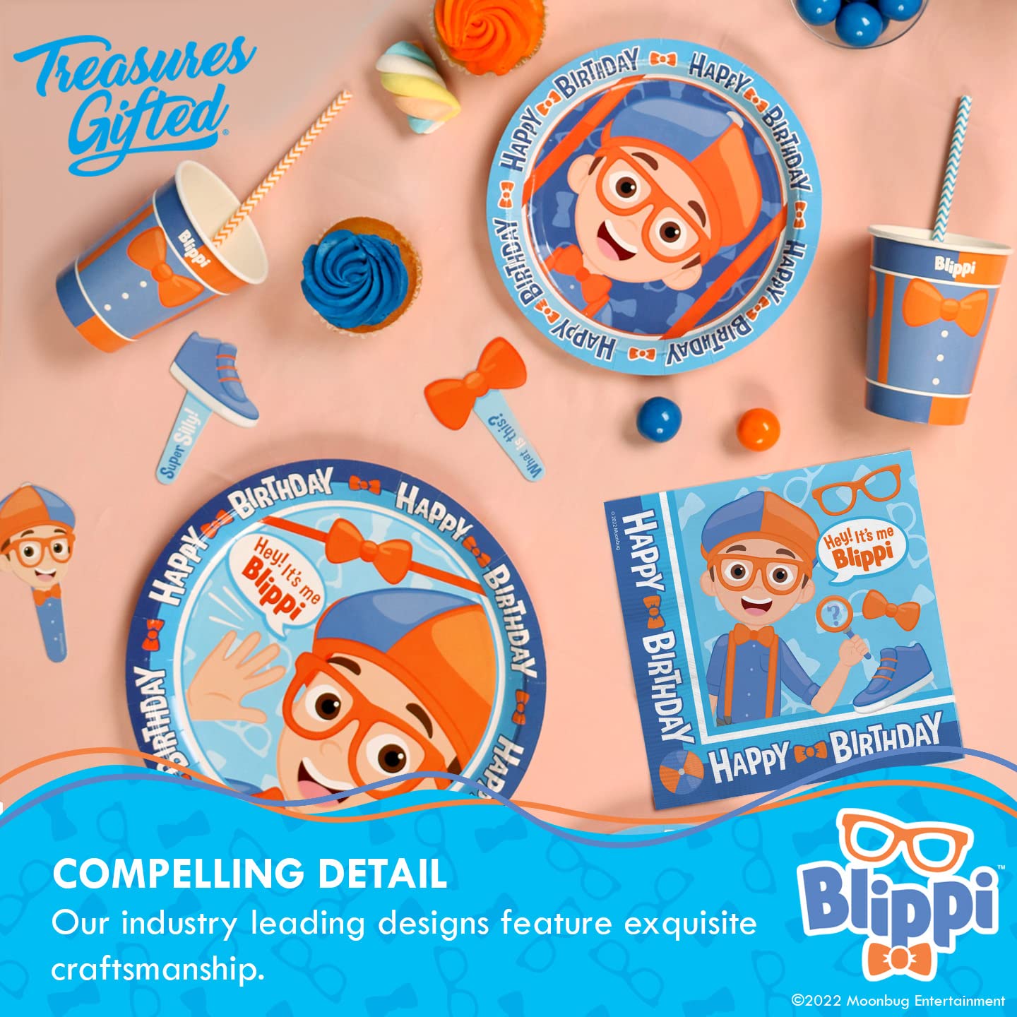 Treasures Gifted Officially Licensed Blippi Cupcake Toppers & Wrappers 24ct – Blippi Birthday Decorations