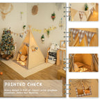 TreeBud Teepee Tent with Padded Mat, Bunting & Fairy Lights – Gingham Kids Play Tent for Indoor & Outdoor