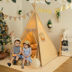 TreeBud Teepee Tent with Padded Mat, Bunting & Fairy Lights – Gingham Kids Play Tent for Indoor & Outdoor