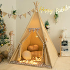 TreeBud Teepee Tent with Padded Mat, Bunting & Fairy Lights – Gingham Kids Play Tent for Indoor & Outdoor