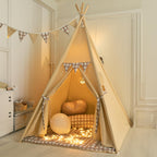 TreeBud Teepee Tent with Padded Mat, Bunting & Fairy Lights – Gingham Kids Play Tent for Indoor & Outdoor