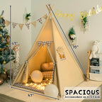TreeBud Teepee Tent with Padded Mat, Bunting & Fairy Lights – Gingham Kids Play Tent for Indoor & Outdoor