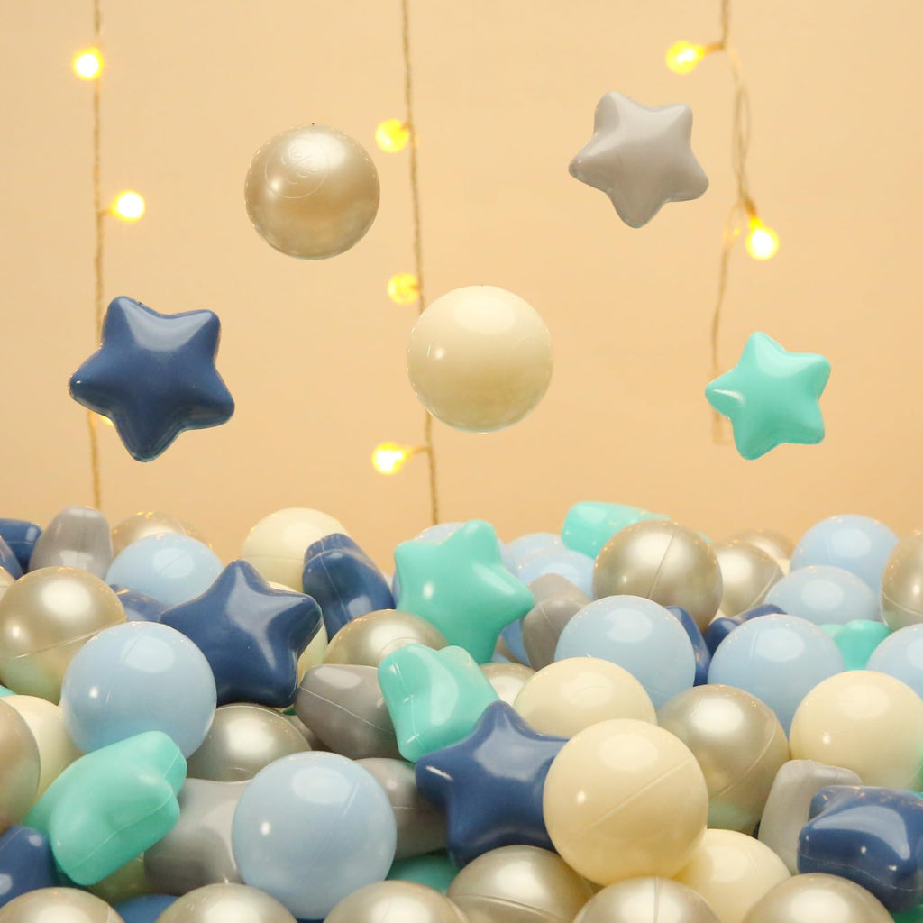 TRENDPLAY Star Ball Pit Balls 500 – Safe Blue & Cream Shapes for Toddlers | Party Decor & Creative Play
