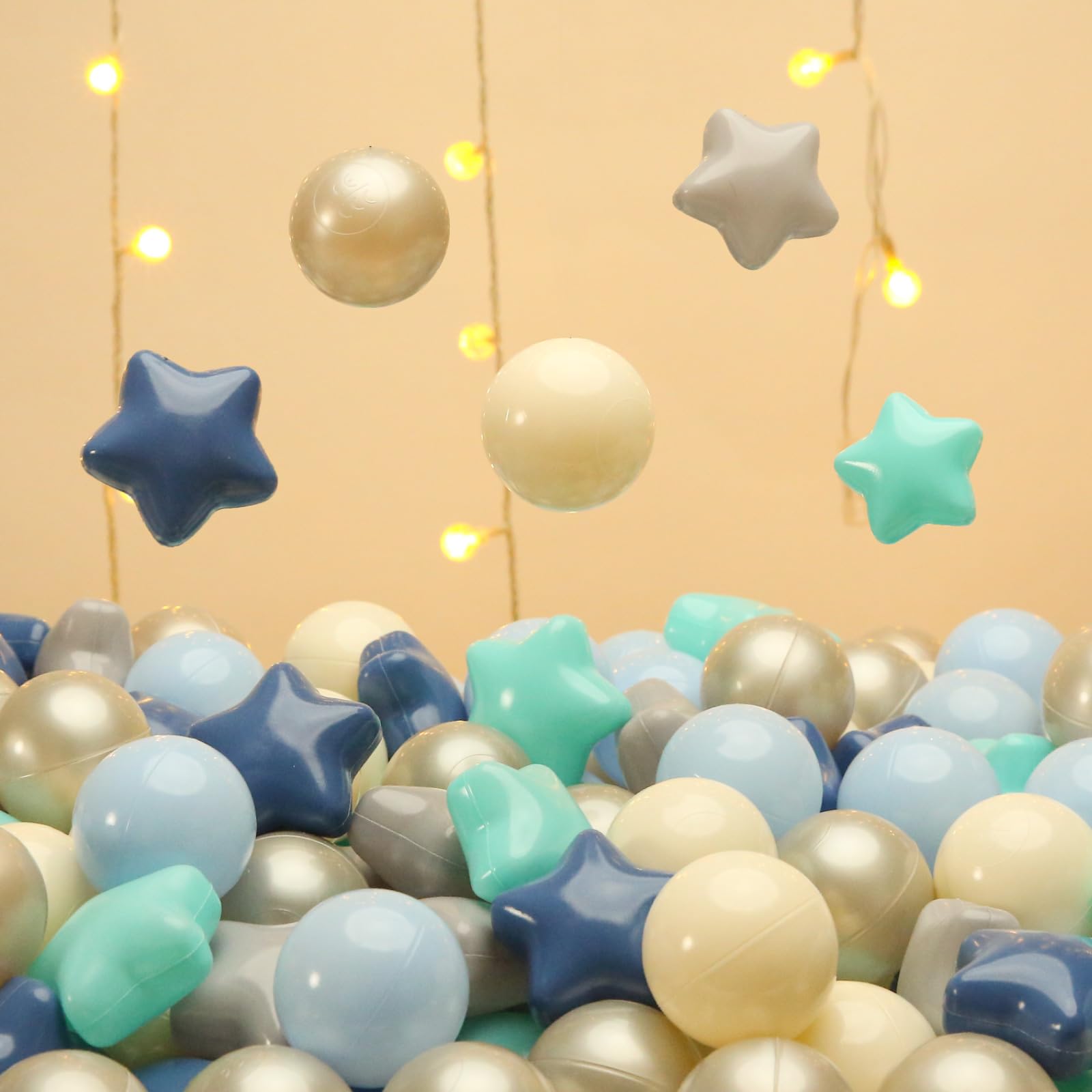 TRENDPLAY Star Ball Pit Balls 500 – Safe Blue & Cream Shapes for Toddlers | Party Decor & Creative Play