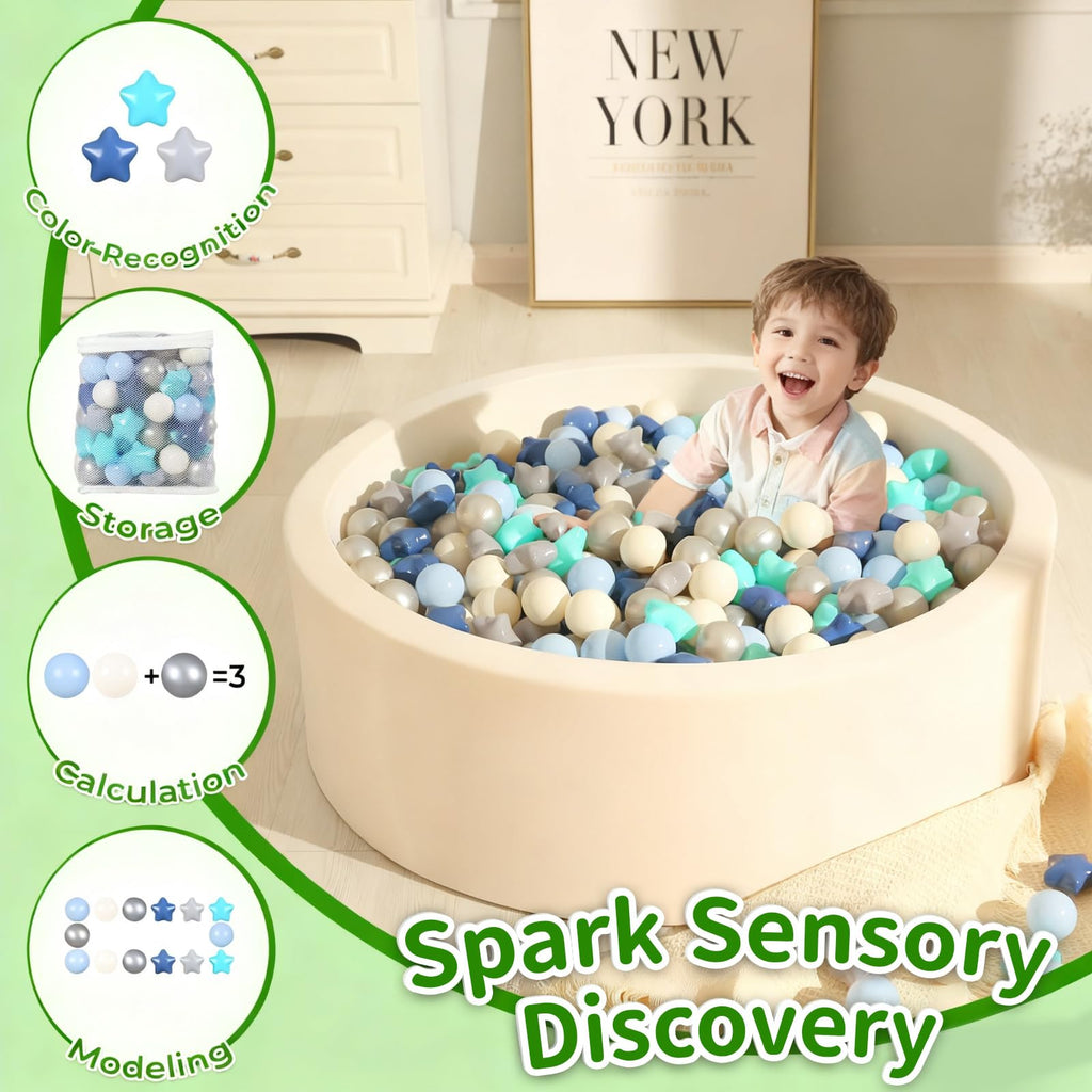 TRENDPLAY Star Ball Pit Balls 500 – Safe Blue & Cream Shapes for Toddlers | Party Decor & Creative Play