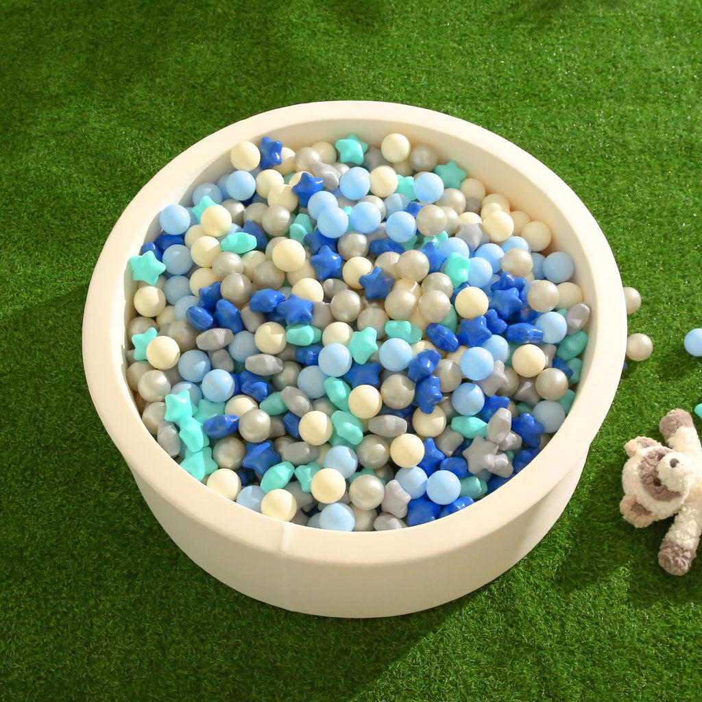 TRENDPLAY Star Ball Pit Balls 500 – Safe Blue & Cream Shapes for Toddlers | Party Decor & Creative Play