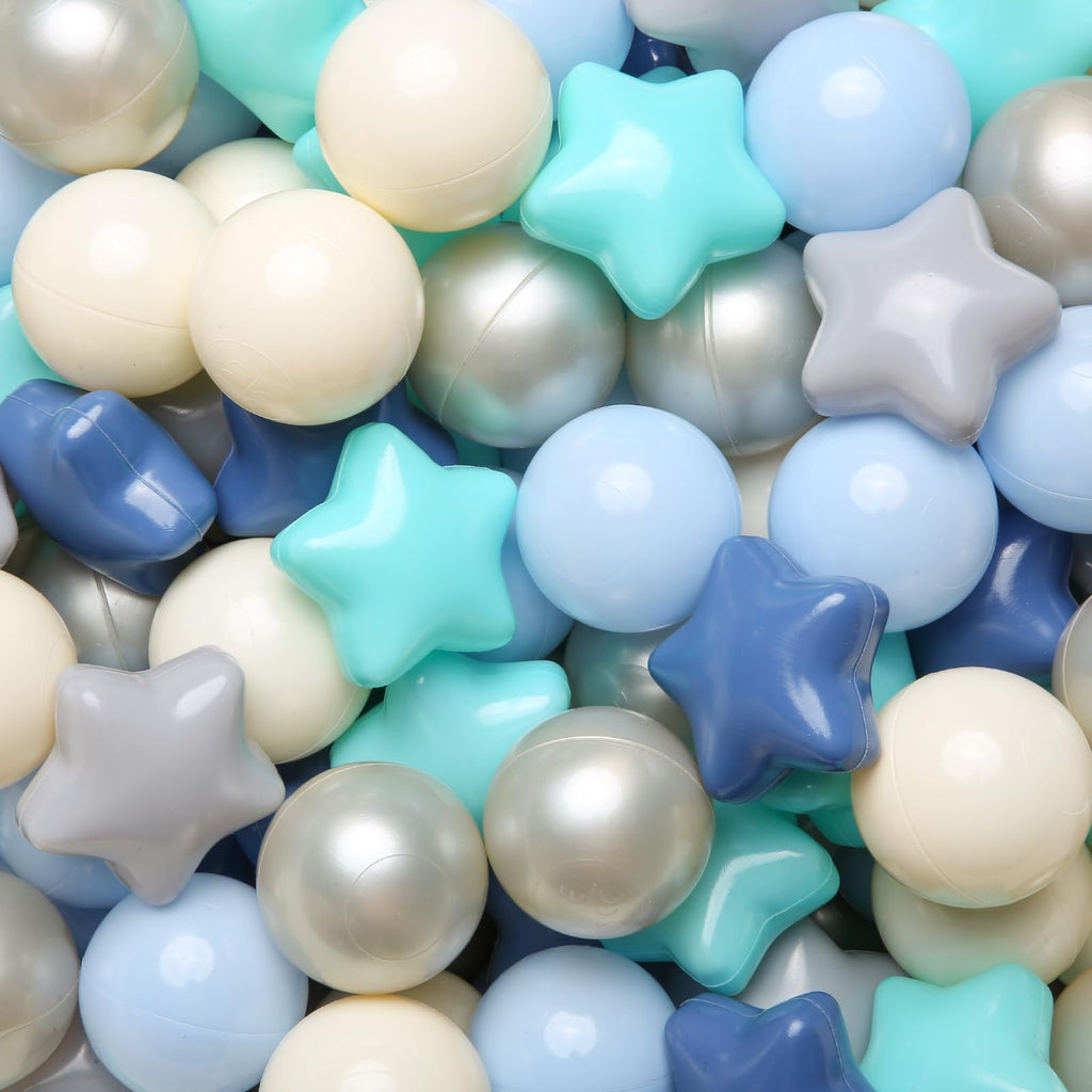 TRENDPLAY Star Ball Pit Balls 500 – Safe Blue & Cream Shapes for Toddlers | Party Decor & Creative Play