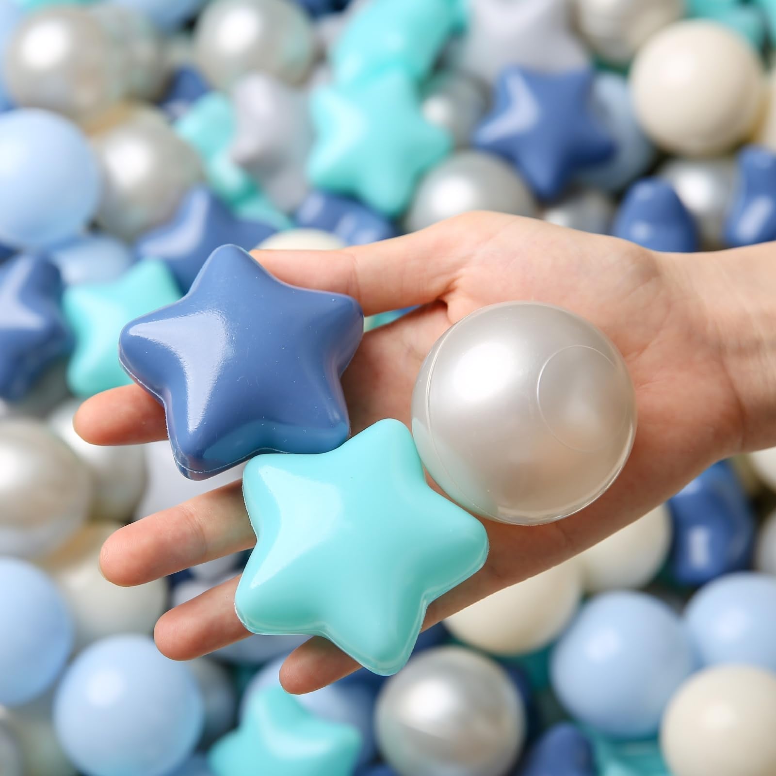 TRENDPLAY Star Ball Pit Balls 500 – Safe Blue & Cream Shapes for Toddlers | Party Decor & Creative Play