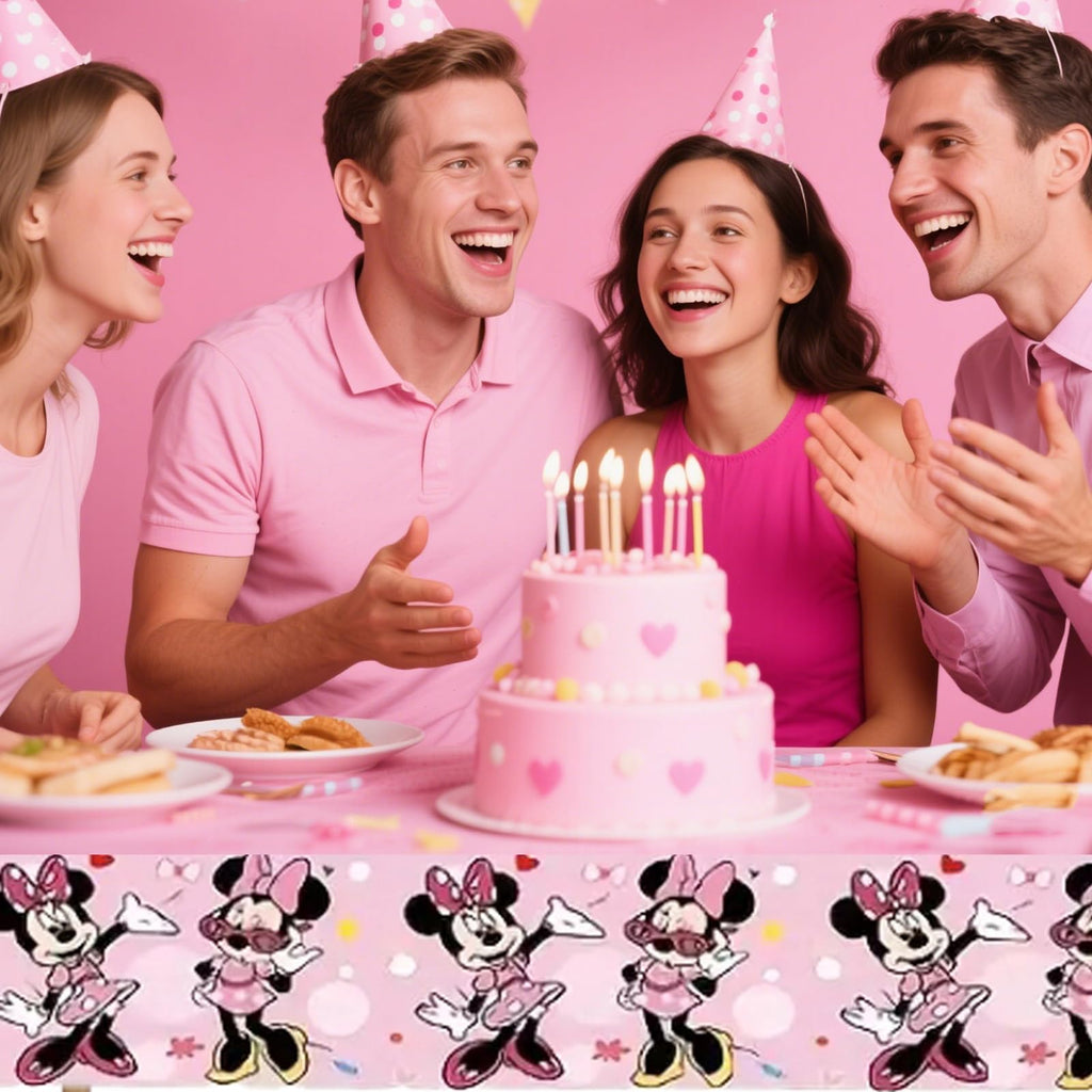 Trifoot 3-Piece Cute Cartoon Mouse Tablecloths – Pink Bow Party Plastic Covers