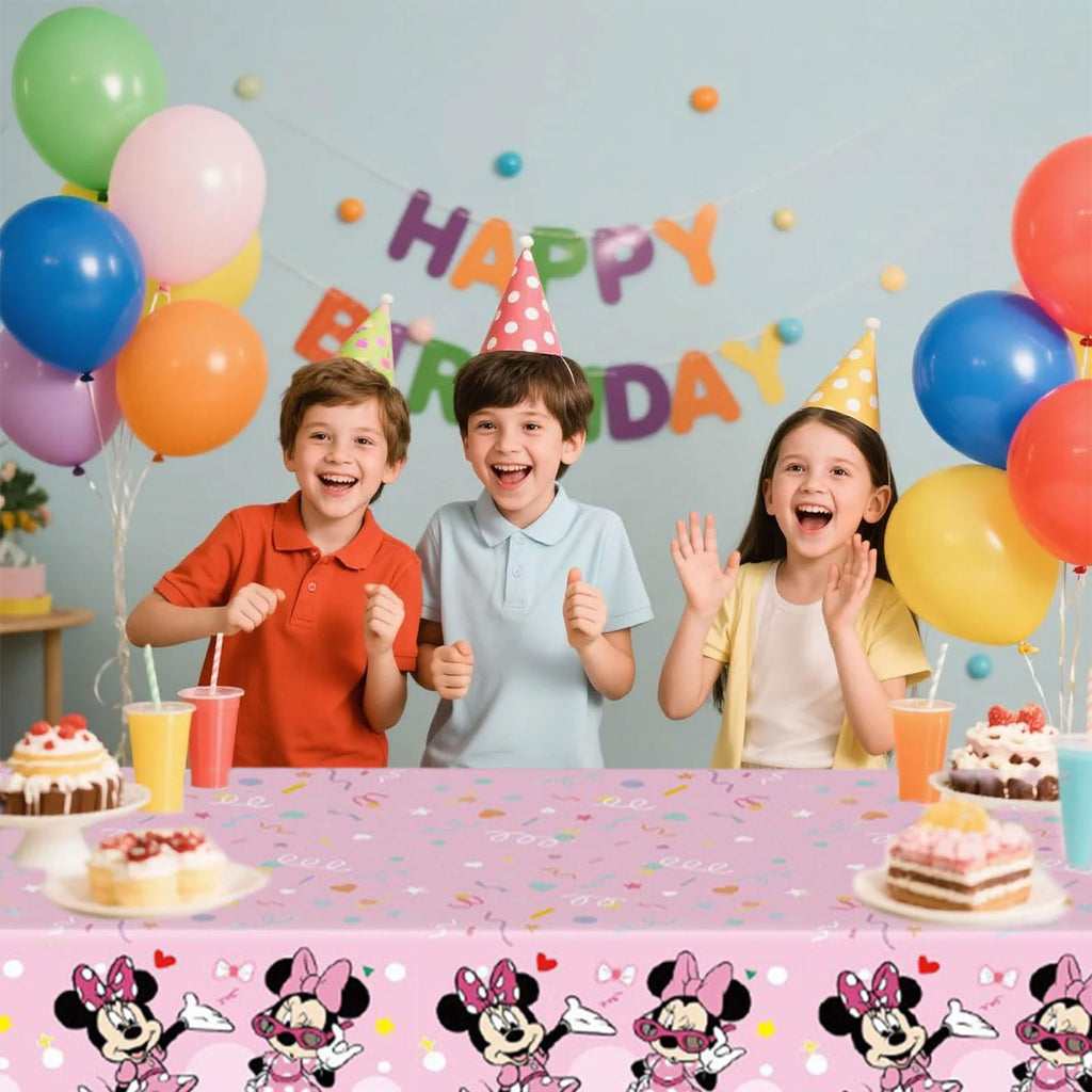 Trifoot 3-Piece Cute Cartoon Mouse Tablecloths – Pink Bow Party Plastic Covers