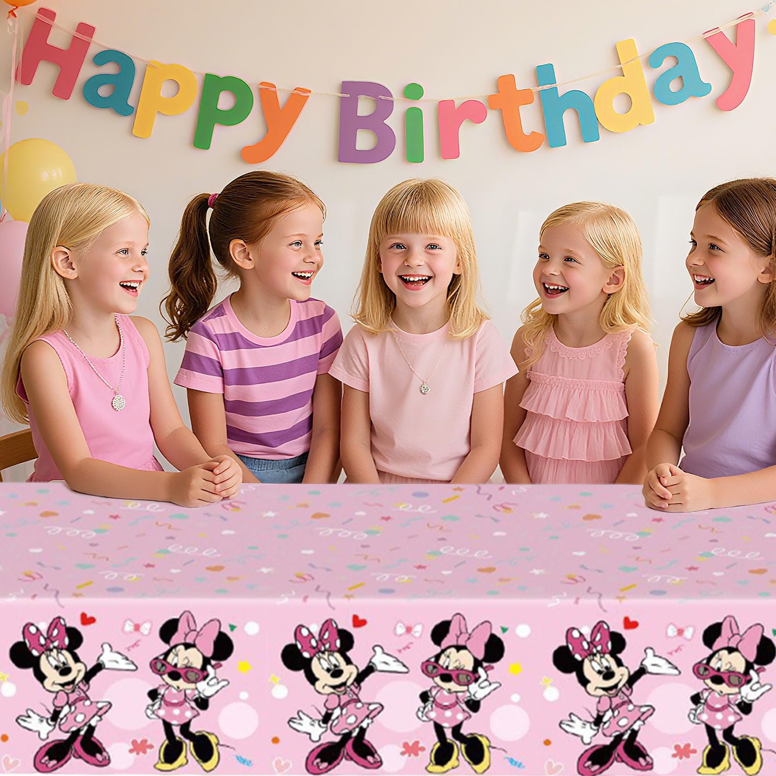 Trifoot 3-Piece Cute Cartoon Mouse Tablecloths – Pink Bow Party Plastic Covers