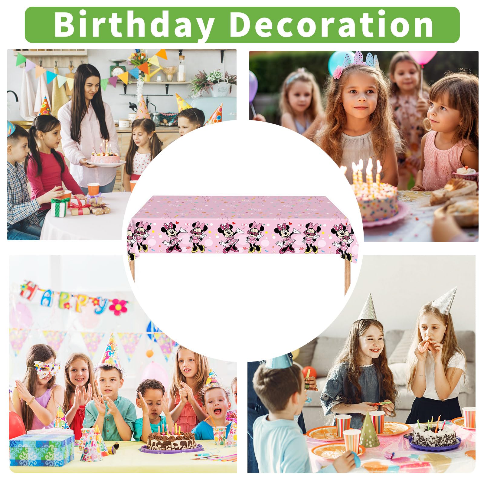 Trifoot 3-Piece Cute Cartoon Mouse Tablecloths – Pink Bow Party Plastic Covers