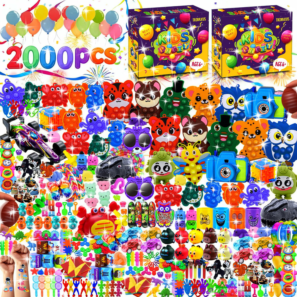 TRIRAXUS 2000 PCS Party Favors for Kids — Bulk Fidget Toys & Classroom Prizes