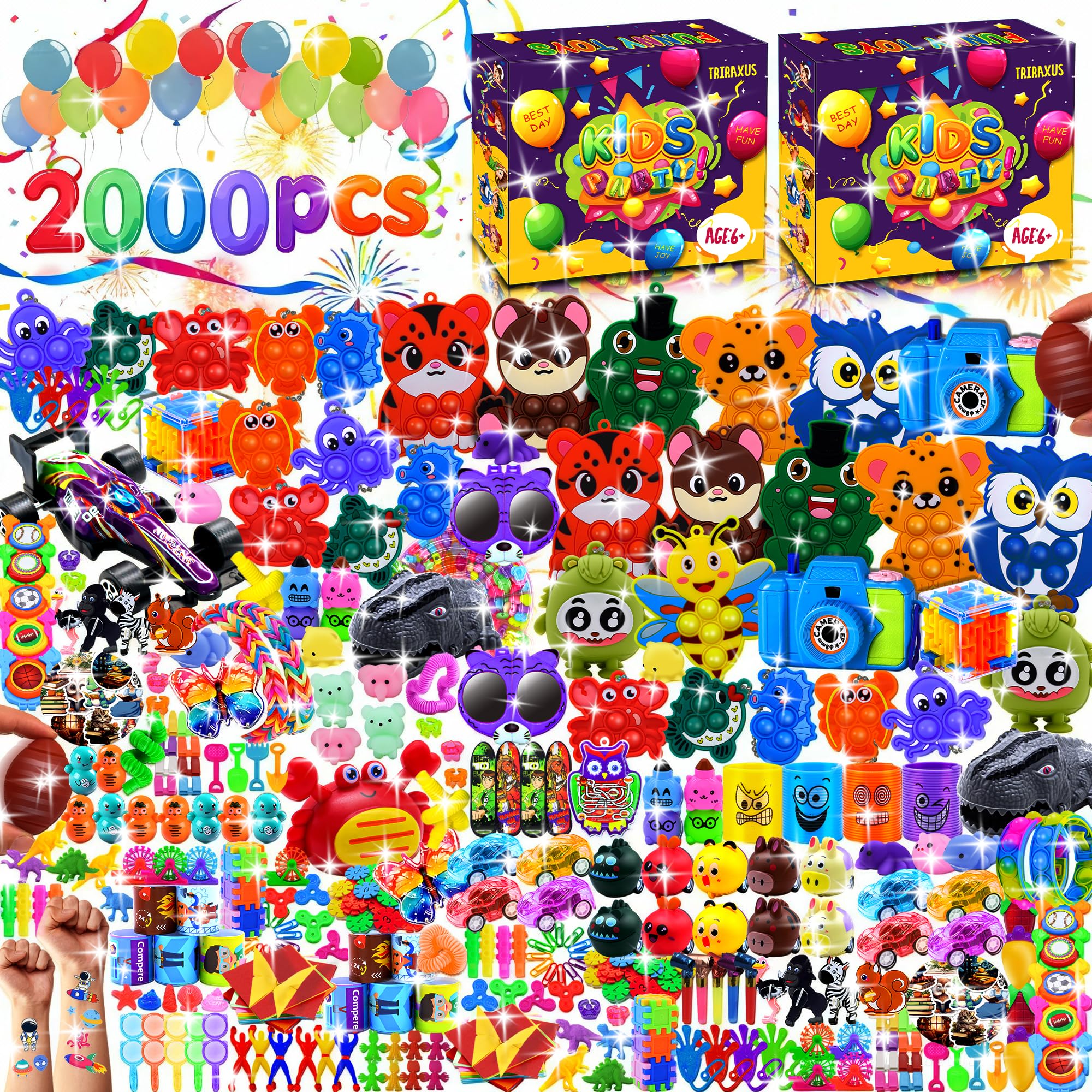 TRIRAXUS 2000 PCS Party Favors for Kids — Bulk Fidget Toys & Classroom Prizes