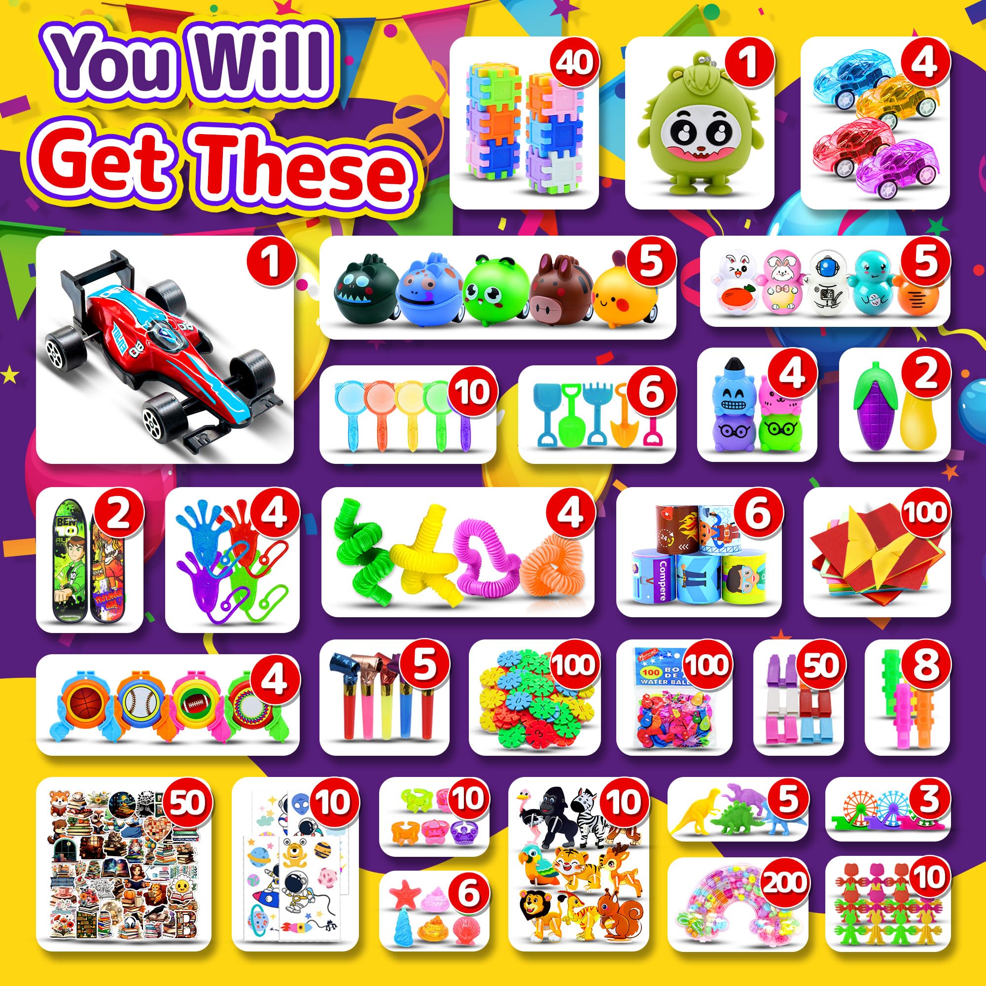 TRIRAXUS 1000 Pcs Party Favors for Kids – Bulk Fidget Toys, Goodie Bags, Classroom Prizes