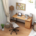 HOMCOM Computer Desk, Writing Desk with Cabinet, Drawer, Metal Legs, Work Table for Home Office Study, Natural Wood Finish