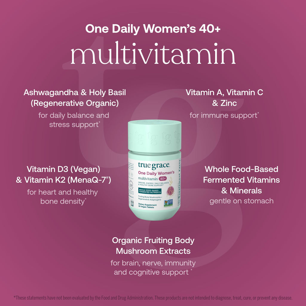 True Grace One Daily Multivitamin für Frauen 40+ – Fermentierte Mineralien, Bio-Adaptogene & Pilze