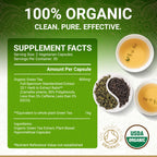 True Veda USDA Organic Green Tea Extract Capsules with EGCG – 60 Vegan Capsules, Low Caffeine