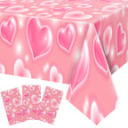 Tudomro 3 Pack 2000s Tablecloth – 54 x 108 in Pink Heart Disposable Table Cover for Y2K Party