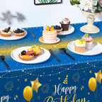 Tudomro 3 Pcs Happy Birthday Tablecloths – Blue & Gold, 108 x 54 in