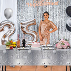 Tudomro 3 Pcs Happy Birthday Tablecloths – 54 x 108 in Silver Plastic Covers