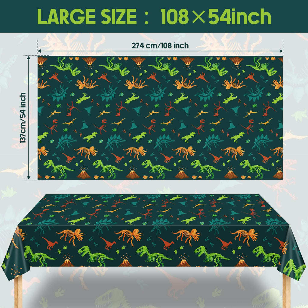Tudomro 3-Piece Dinosaur Tablecloths – Large 54 x 108 in Disposable Birthday Table Cover