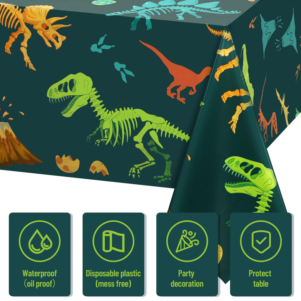 Tudomro 3-Piece Dinosaur Tablecloths – Large 54 x 108 in Disposable Birthday Table Cover