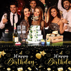 Tudomro 3 Pcs Happy Birthday Tablecloths – Black & Gold Disposable Table Covers 54 x 108 in