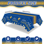 Tudomro 3 Pcs Happy Birthday Tablecloths – Blue & Gold, 108 x 54 in
