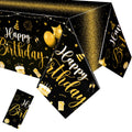 Tudomro 3 Pcs Happy Birthday Tablecloths – Black & Gold Disposable Table Covers 54 x 108 in