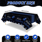 Tudomro 3-Piece Happy Birthday Tablecloths – Black & Blue, 108 x 54 in