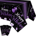 Tudomro 3 Pcs Happy Birthday Tablecloths — Black & Purple, 54 x 108 in, Disposable Party Covers