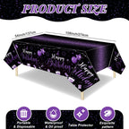 Tudomro 3 Pcs Happy Birthday Tablecloths — Black & Purple, 54 x 108 in, Disposable Party Covers