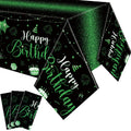 Tudomro 3 Pcs Happy Birthday Tablecloths – Black & Green Disposable Covers, 108 x 54 in