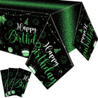 Tudomro 3 Pcs Happy Birthday Tablecloths – Black & Green Disposable Covers, 108 x 54 in