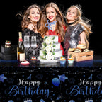 Tudomro 3-Piece Happy Birthday Tablecloths – Black & Blue, 108 x 54 in