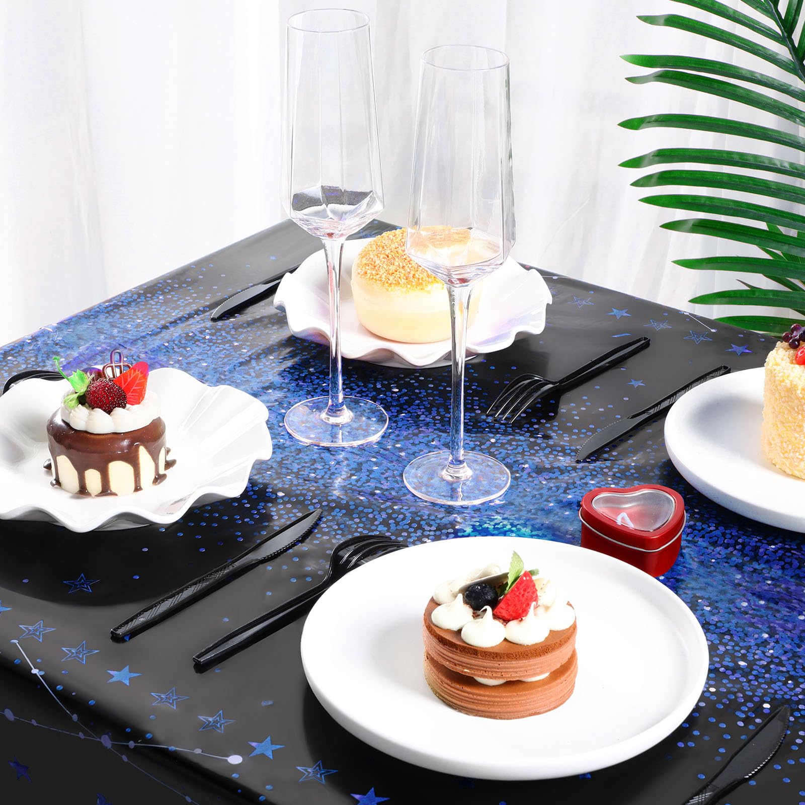 Tudomro 3-Piece Happy Birthday Tablecloths – Black & Blue, 108 x 54 in