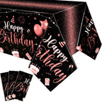 Tudomro 3 Pcs Happy Birthday Tablecloths – Black Rose Gold, 108 x 54 in