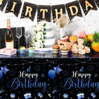 Tudomro 3-Piece Happy Birthday Tablecloths – Black & Blue, 108 x 54 in