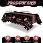 Tudomro 3 Pcs Happy Birthday Tablecloths – Black Rose Gold, 108 x 54 in
