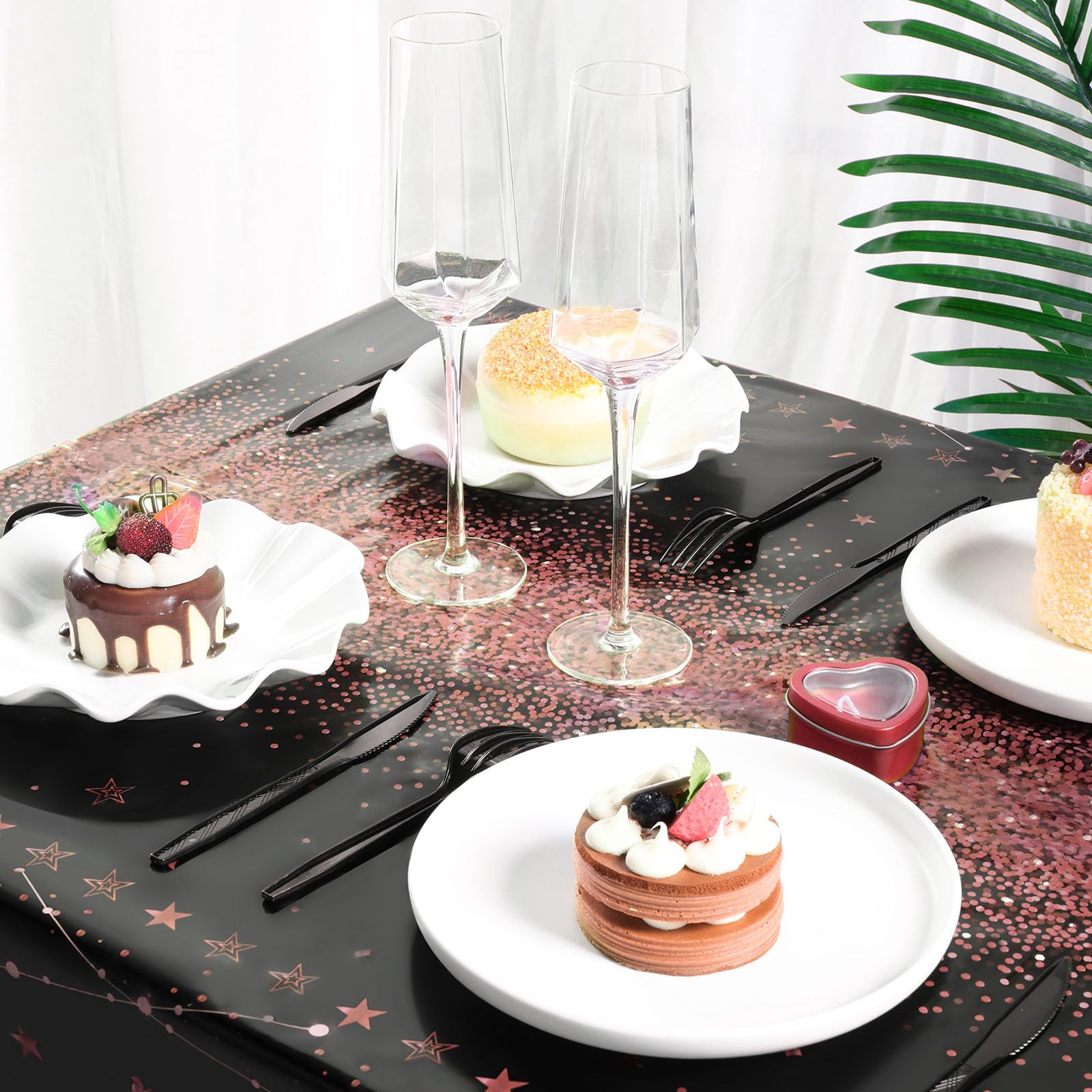 Tudomro 3 Pcs Happy Birthday Tablecloths – Black Rose Gold, 108 x 54 in