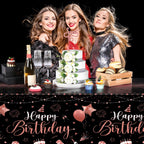 Tudomro 3 Pcs Happy Birthday Tablecloths – Black Rose Gold, 108 x 54 in