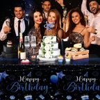 Tudomro 3-Piece Happy Birthday Tablecloths – Black & Blue, 108 x 54 in