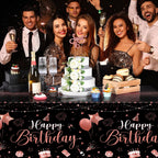 Tudomro 3 Pcs Happy Birthday Tablecloths – Black Rose Gold, 108 x 54 in