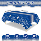 Tudomro 3 Pcs Happy Birthday Tablecloths – Blue & Silver, 54x108 in, Disposable Plastic Covers