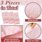 Tudomro 3 Pcs Happy Birthday Tablecloths - Pink Rose Gold - Disposable Plastic Table Cover, 54 x 108 in