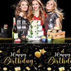 Tudomro 3 Pcs Happy Birthday Tablecloths – Black & Gold Disposable Table Covers 54 x 108 in