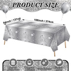 Tudomro 3 Pcs Happy Birthday Tablecloths – 54 x 108 in Silver Plastic Covers